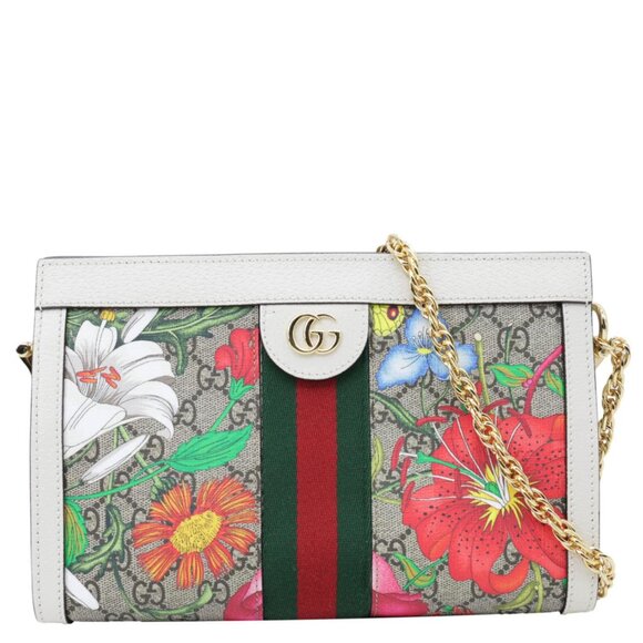 Gucci  Ophidia Web Small GG Floral Canvas Chain Shoulder Bag Off White 503877 - Picture 1 of 13